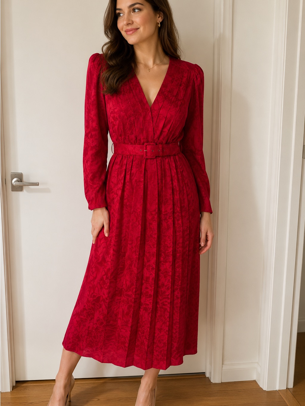 Vintage Argenti 100% Silk Dress Red/Pink Womens Size 6 Long Sleeve